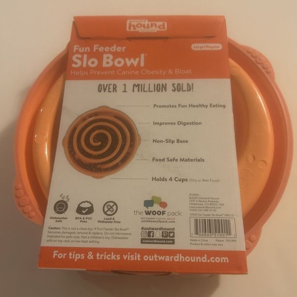 New Outward Hound Fun Feeder Slo Bowl-Holds 4 Cups-Orange-Dogs Eat 10x Slower - Picture 2 of 2